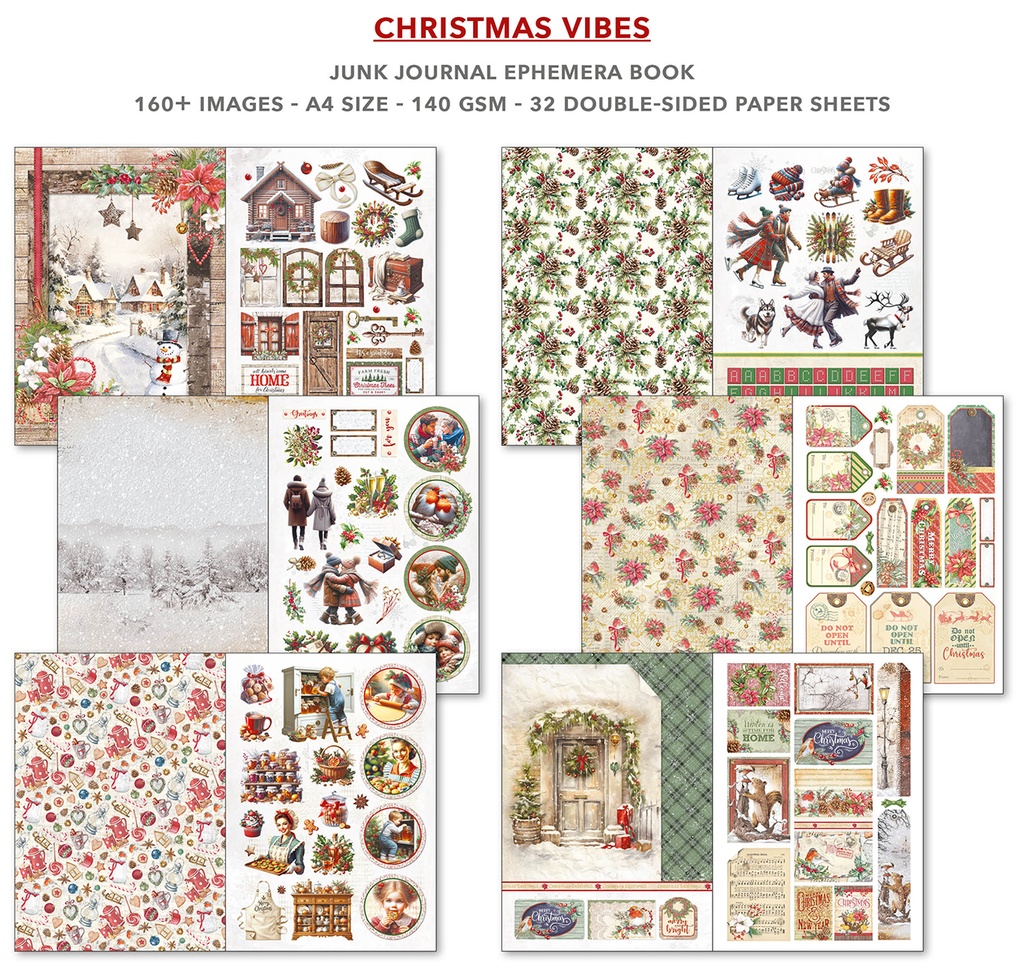 Christmas Vibes Junk Journal  Ephemera Book A4 32/pkg