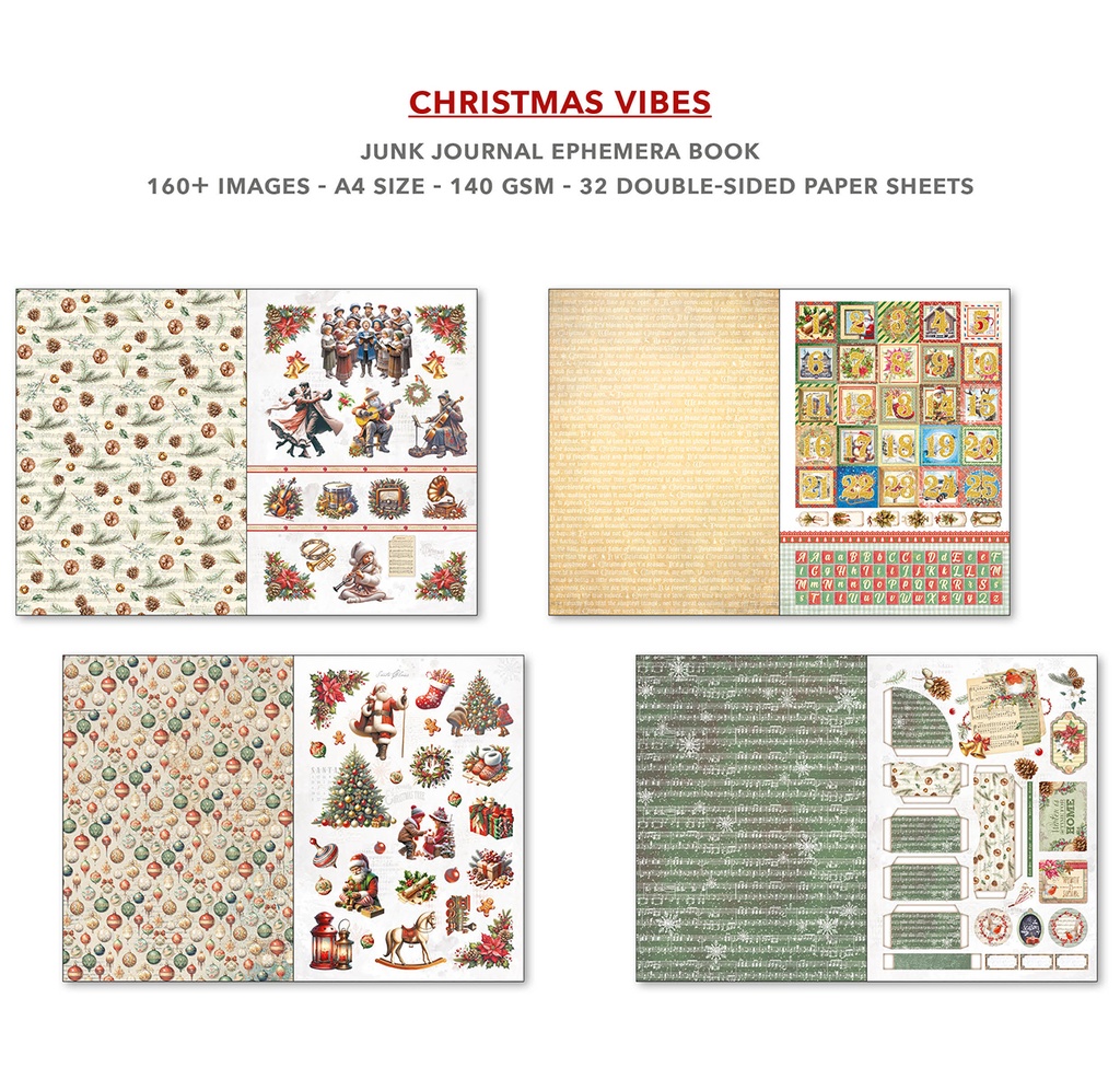 Christmas Vibes Junk Journal  Ephemera Book A4 32/pkg