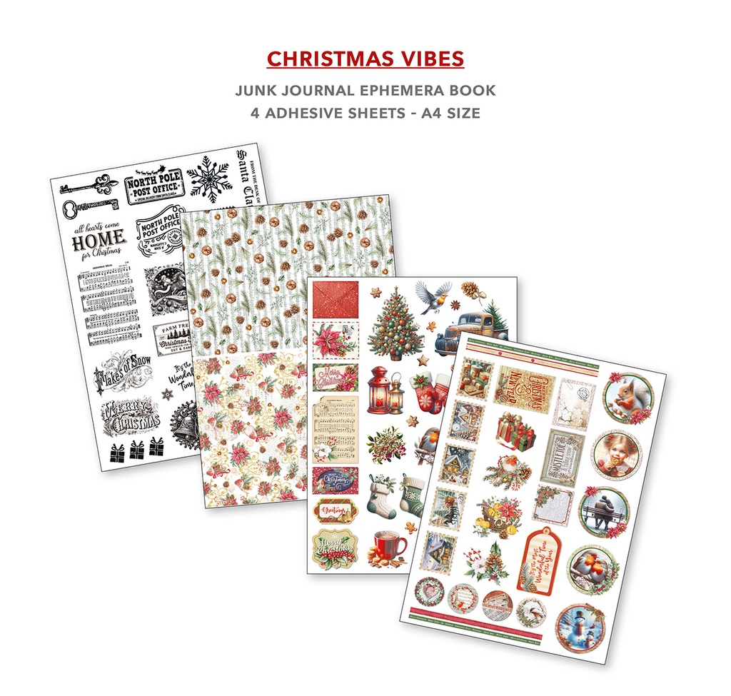 Christmas Vibes Junk Journal  Ephemera Book A4 32/pkg