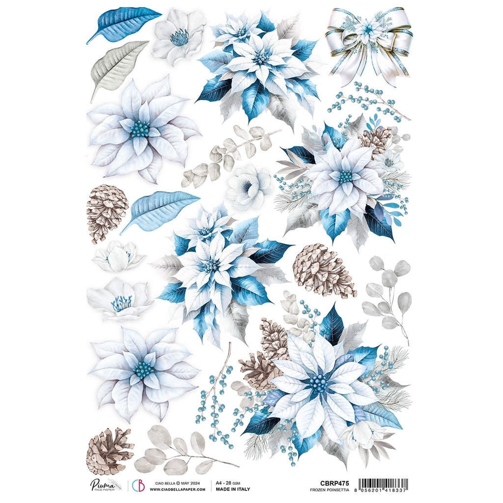 Frozen Poinsettia - Ciao Bella Piuma Rice Paper A4 - Single Sheet