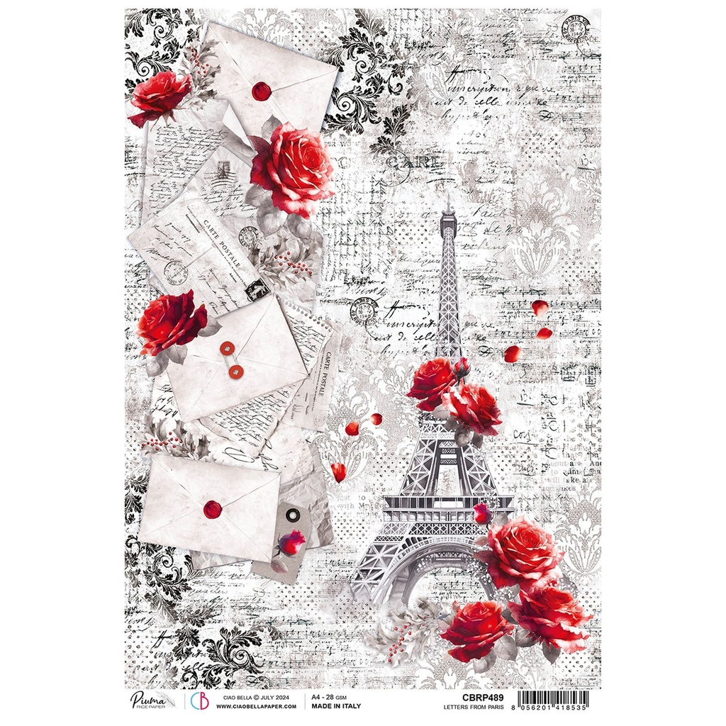 Letters From Paris - Ciao Bella Piuma Rice Paper A4 - Single Sheet