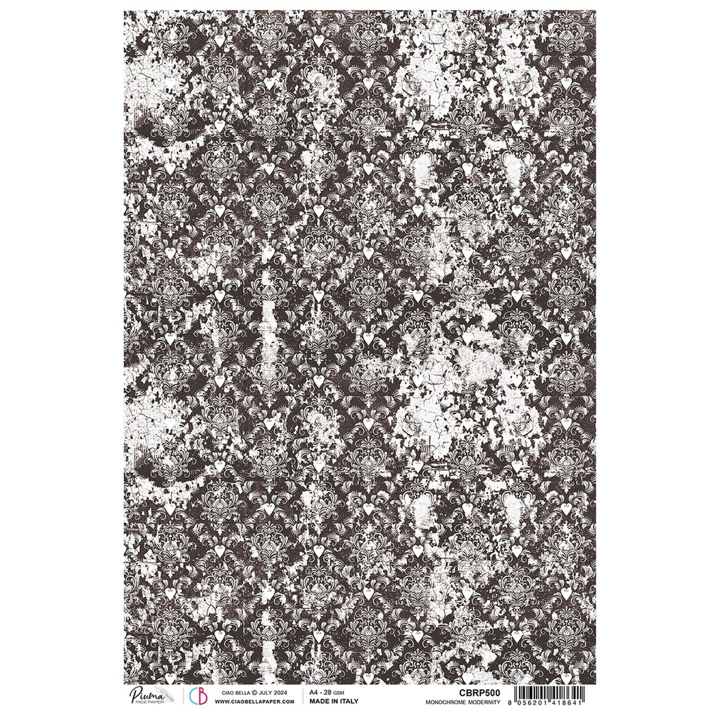 Monochrome Modernity - Ciao Bella Piuma Rice Paper A4 - Single Sheet