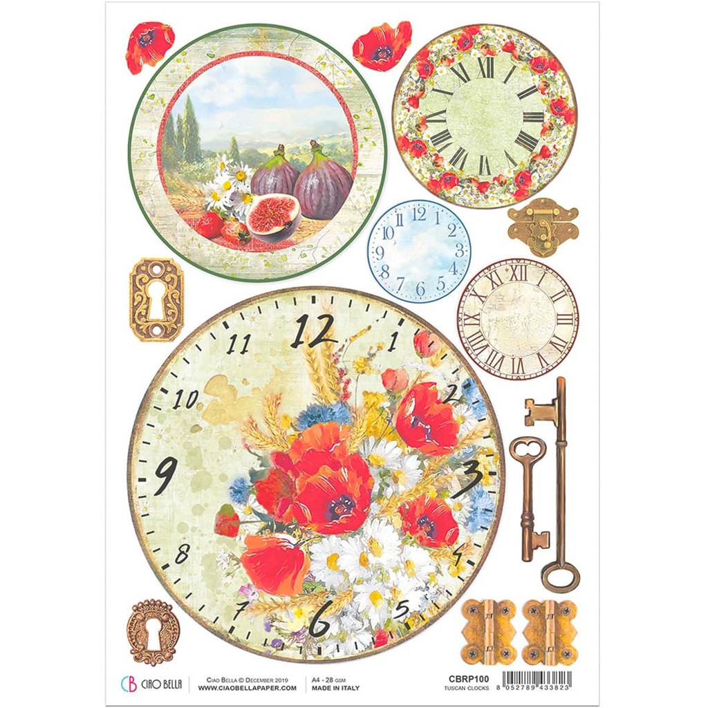 Tuscan Clocks  - Ciao Bella Piuma Rice Paper A4 - 5 Pack