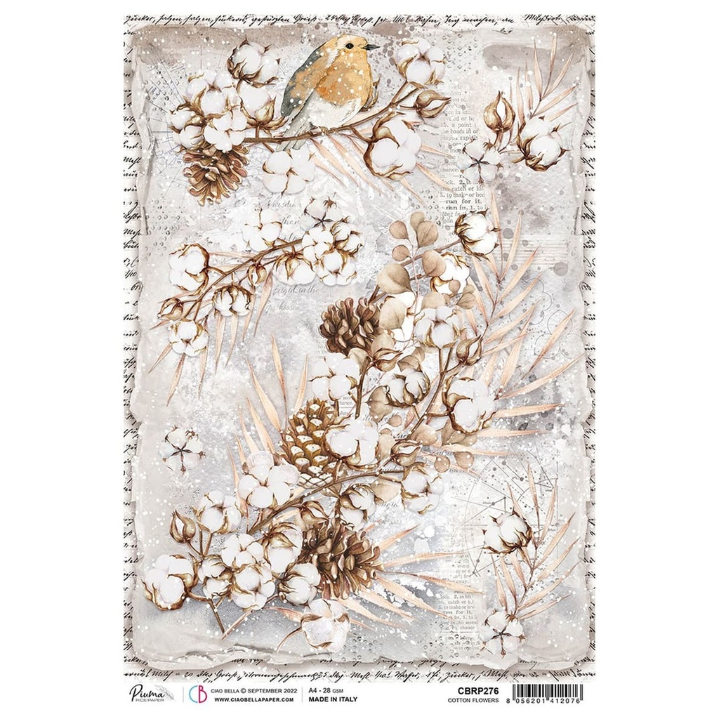 Cotton Flowers - Ciao Bella Piuma Rice Paper A4 - 5 Pack