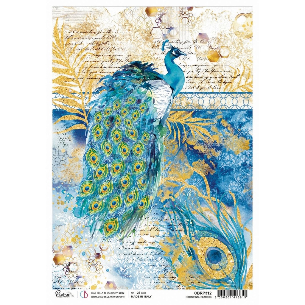 Nocturnal Peacock Indigo - Ciao Bella Piuma Rice Paper A4 - 5 Pack