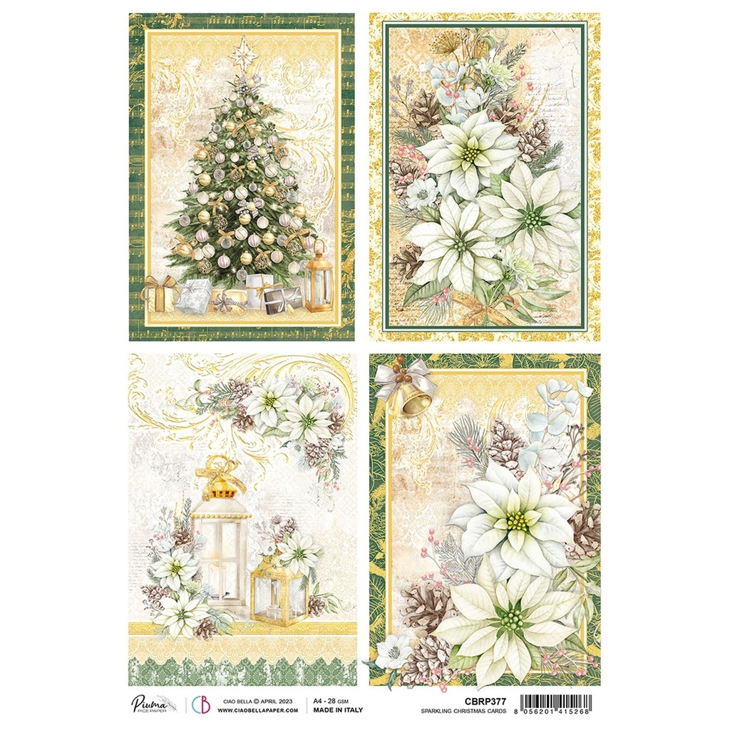 Sparkling Christmas Cards - Ciao Bella Piuma Rice Paper A4 - 5 Pack