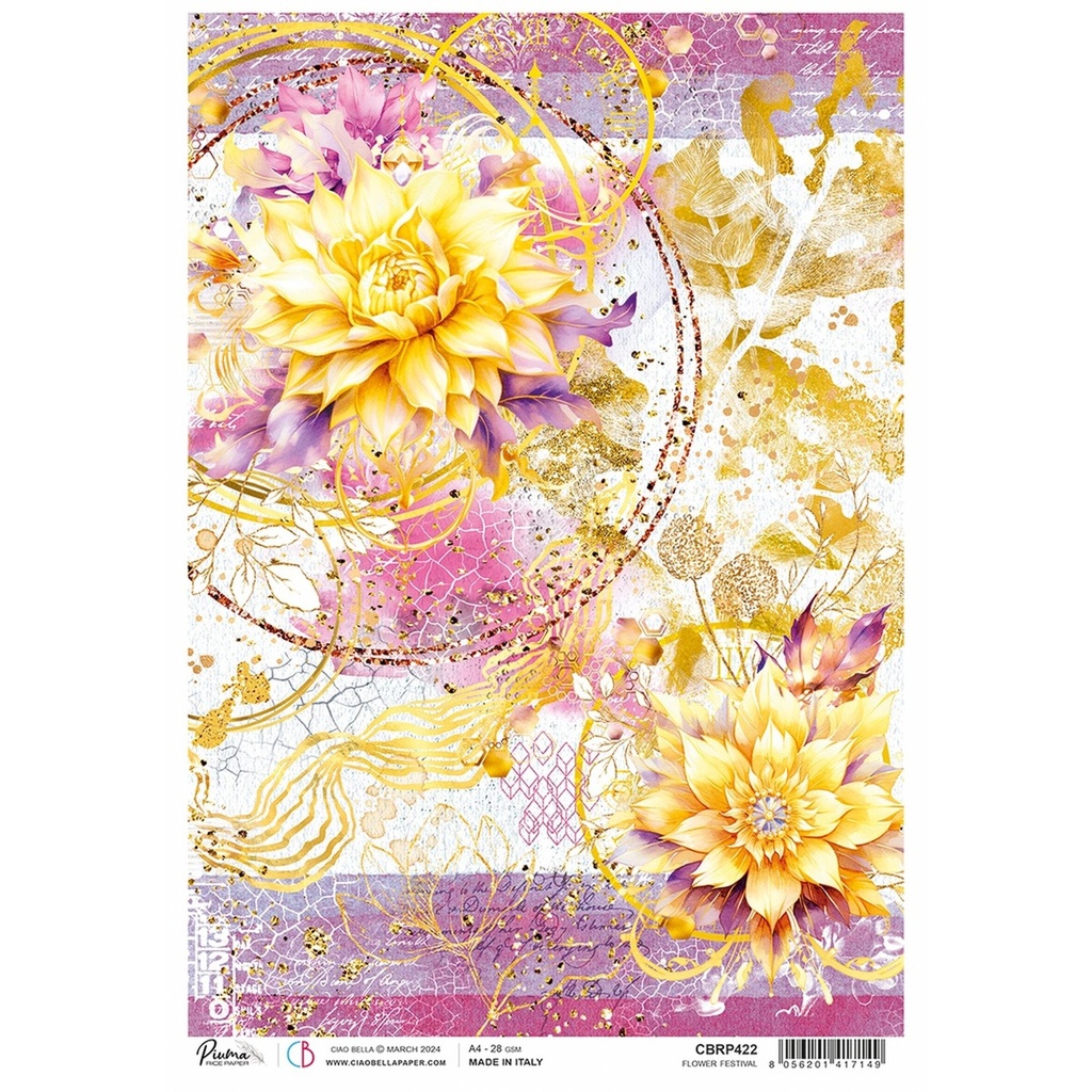 Flower Festival - Ciao Bella Piuma Rice Paper A4 - 5 Pack