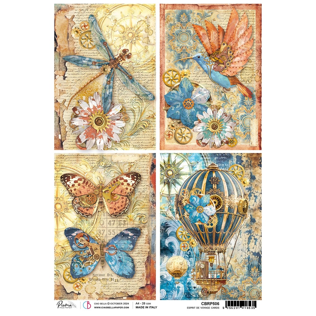 Esprit De Voyage Cards - Ciao Bella Piuma Rice Paper A4 - 5 Pack