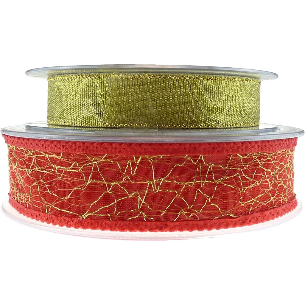 Eleganza Set of 2 Ribbons - 1x Lurex Gold 20m 1x Red Crackle 20m