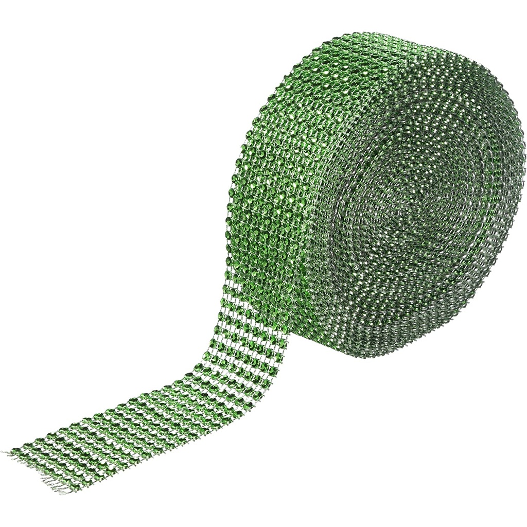 Diamante Effect Ribbon Roll of 10yd Green