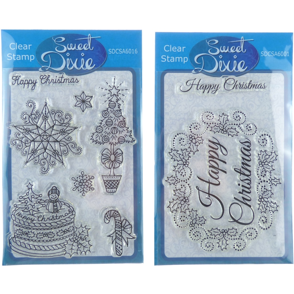 Sweet Dixie Die & Clear Stamp Set - Includes Decorative Happy Christmas and Christmas Fun