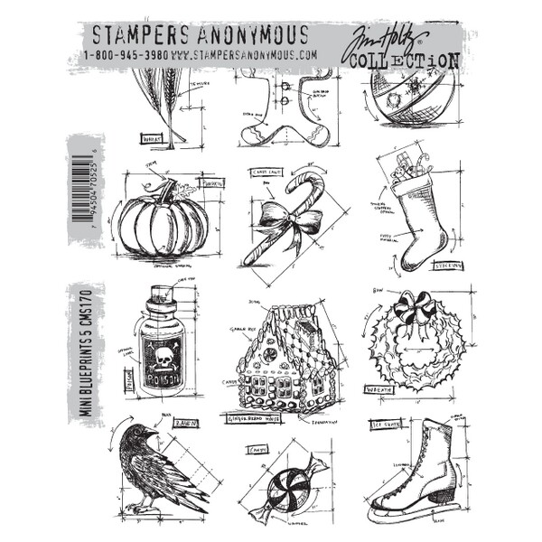 Tim Holtz Cling Stamps - Mini Blueprints No. 5