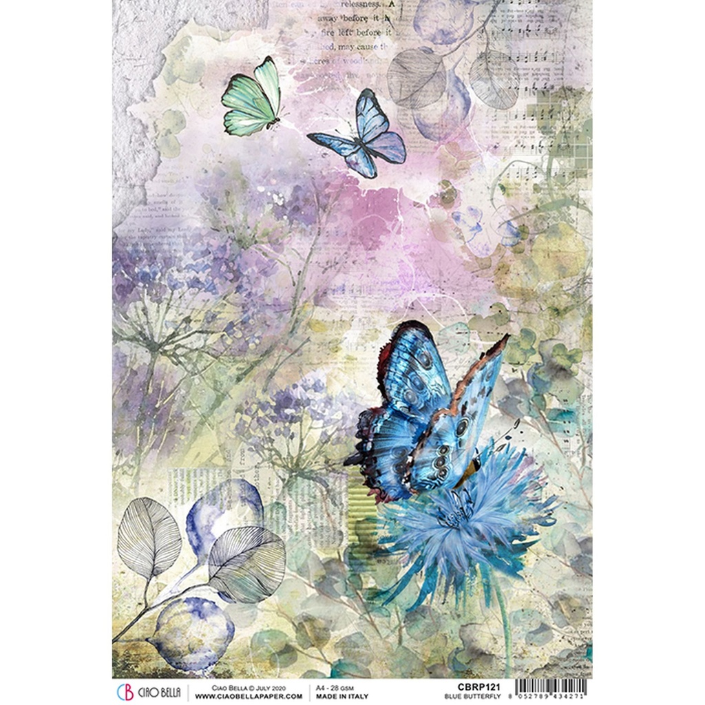 Blue Butterfly  - Ciao Bella Piuma Rice Paper A4 - Single Sheet