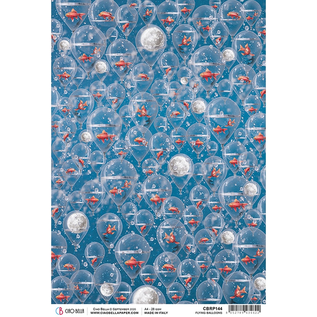 Flying Balloons  - Ciao Bella Piuma Rice Paper A4 - Single Sheet