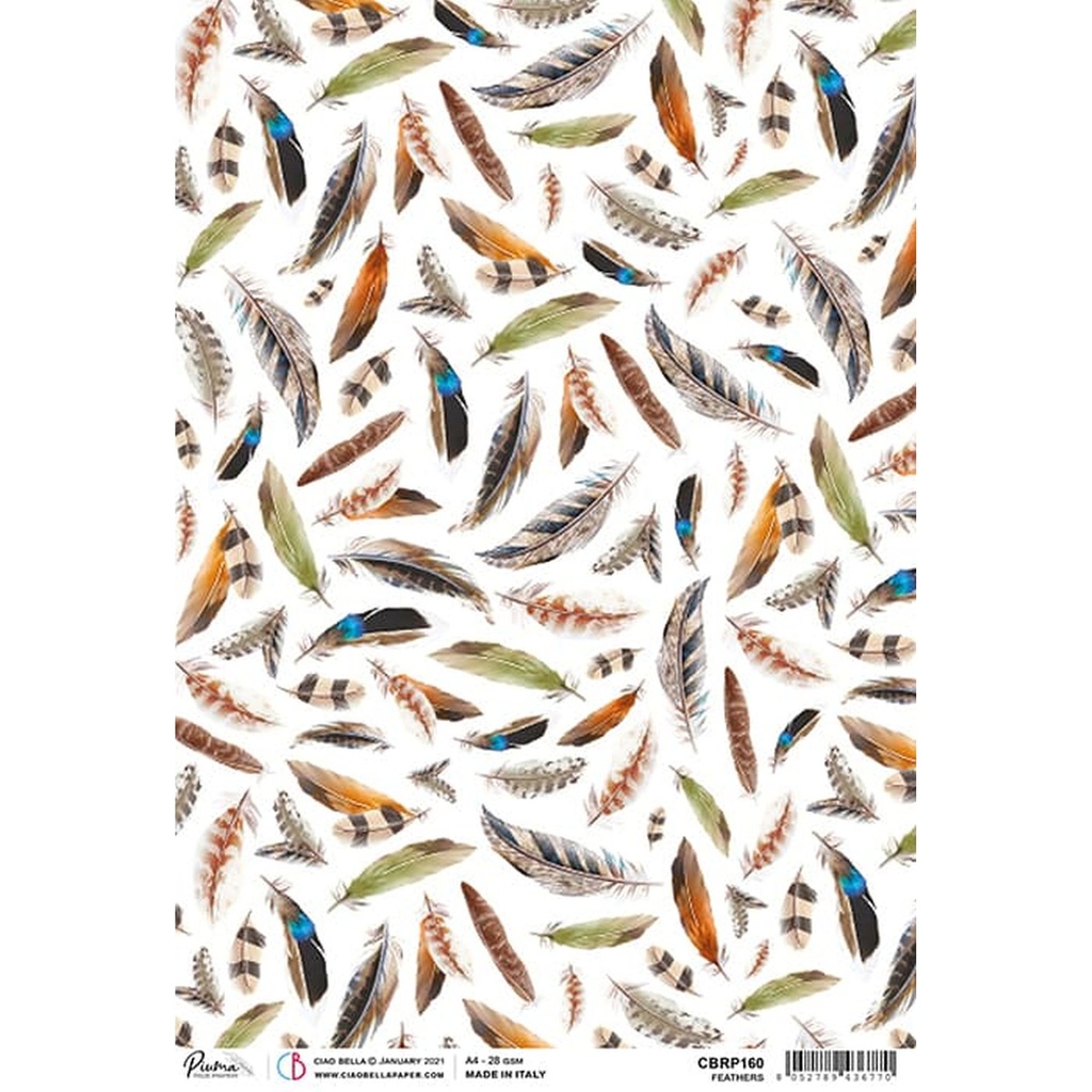 Feathers - Ciao Bella Piuma Rice Paper A4 - Single Sheet