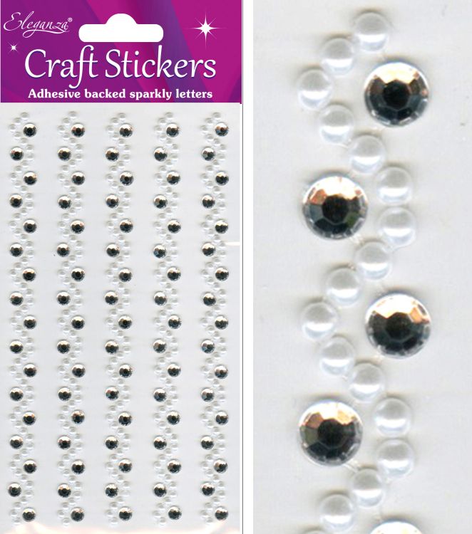 Pearl/Diamante Wave Craft Stickers x5 strips