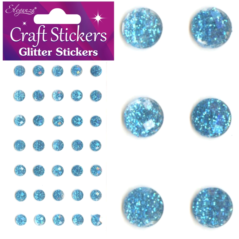 Glitter Gems Craft Stickers  - 8mm - Light Blue - 35mm Pieces