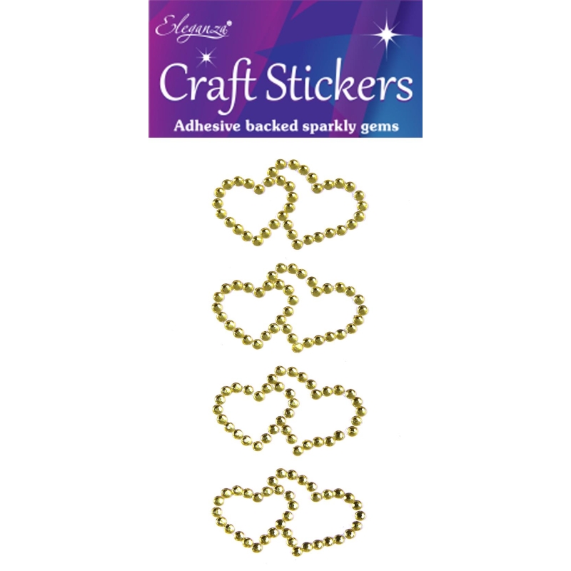 Diamante Double Open Heart Gold Eleganza Craft Stickers - 4 pieces