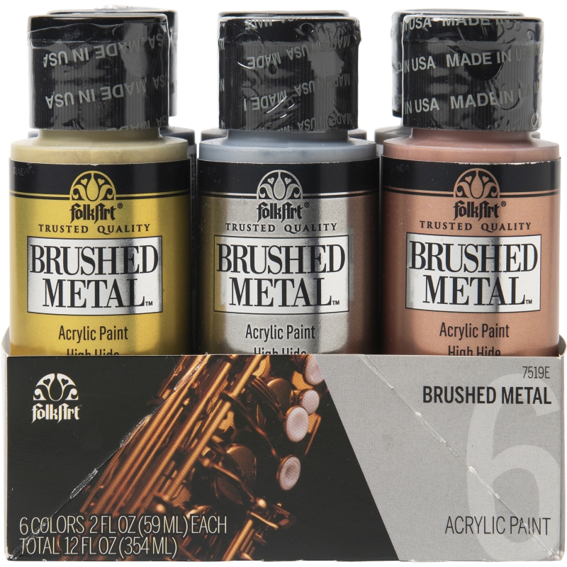 FA BRUSHED METAL PAINT SET (6 COLOUR) FOLKART PAINT SETS