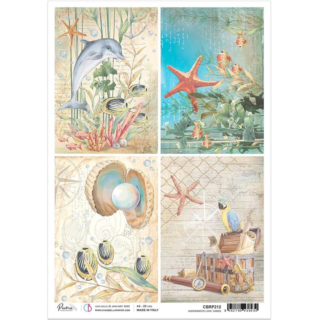 Underwater Cards - Ciao Bella Piuma Rice Paper A4 - Single Sheet