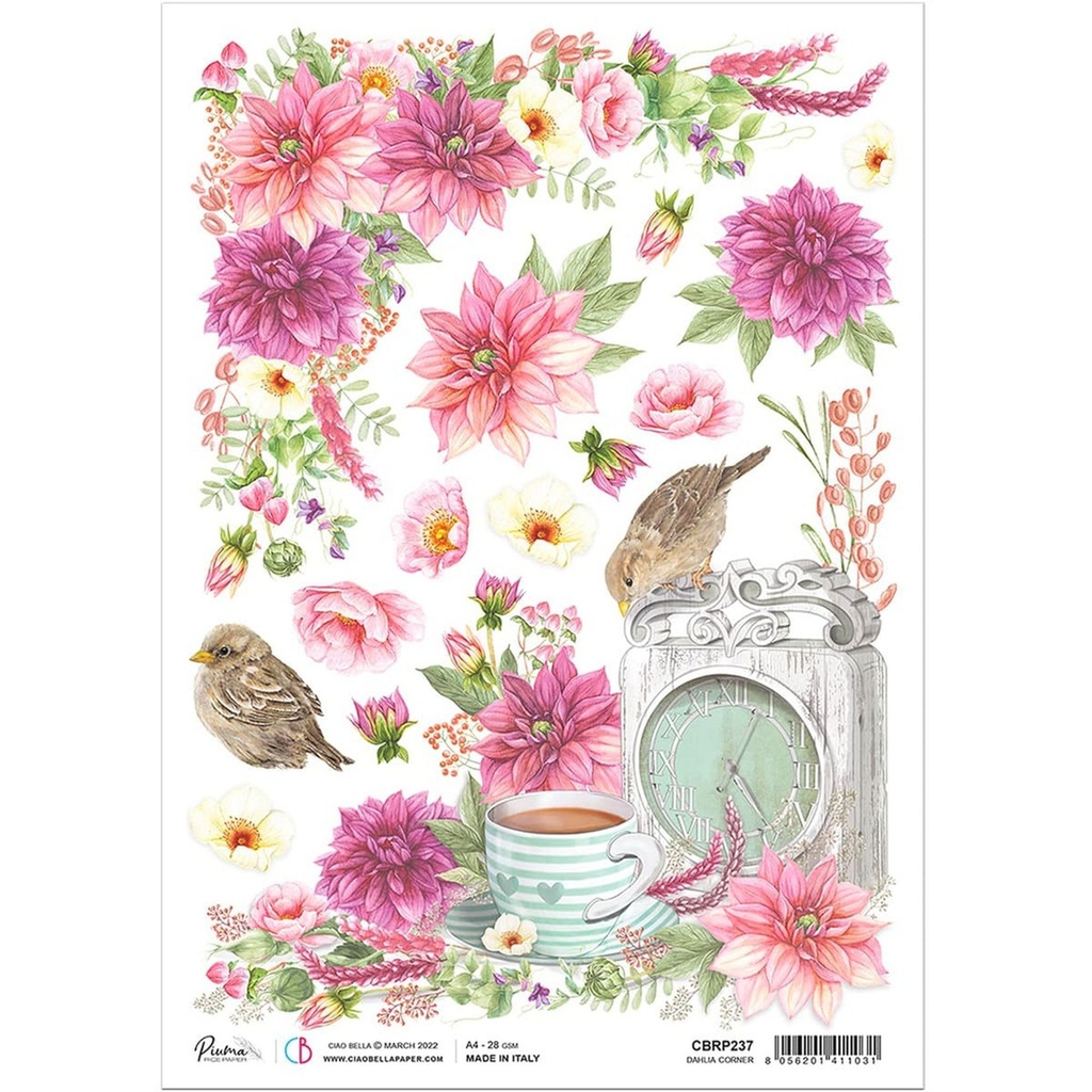 Sparrow Hill Dahlia Corner - Ciao Bella Piuma Rice Paper A4 - Single Sheet