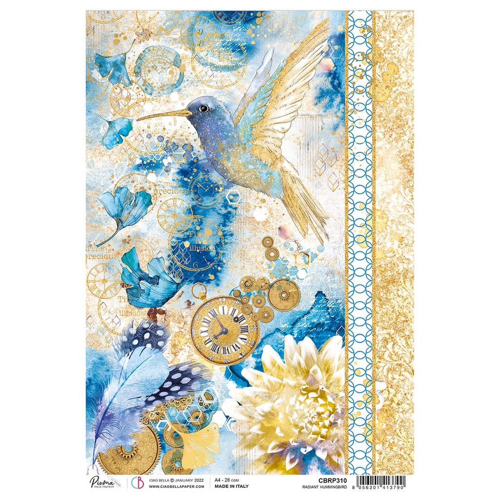 Radiant Hummingbird Indigo - Ciao Bella Piuma Rice Paper A4 - Single Sheet