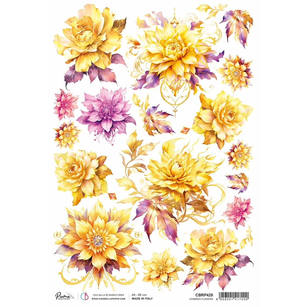 Charmed Flowers  - Ciao Bella Piuma Rice Paper A4 - Single Sheet