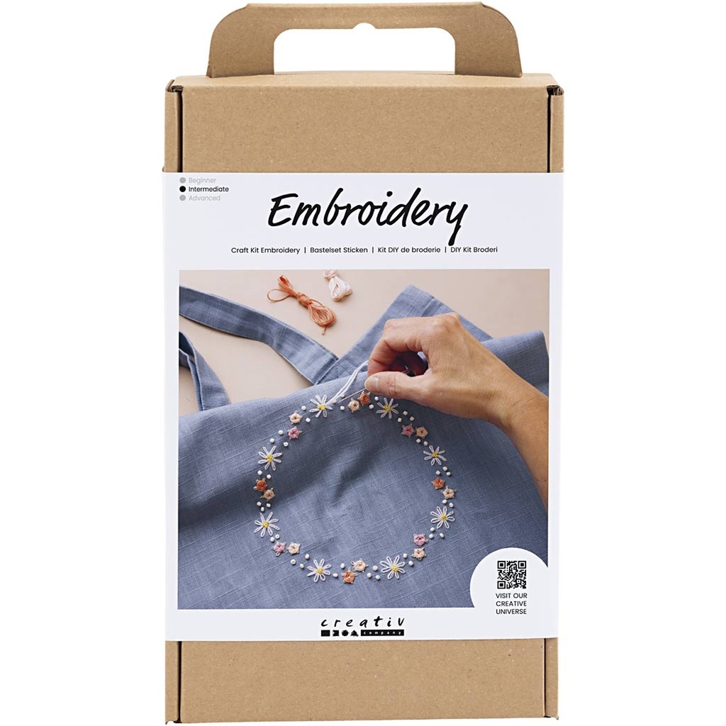 Craft Kit Embroidery, pigeon blue, Tote bag, 1 pack